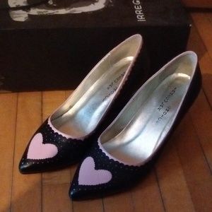 Irregular Choice Black Pink Heart Wedge Shoes